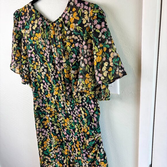 ASTR The Label Marlow Dress Chiffon Flutter Sleeve Ruched Floral Maxi Size XL - Picture 5 of 10